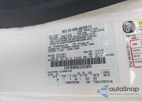 2006 Ford Mustang V6 z USA, uszkodzony, nr VIN 1ZVFT84N965241893